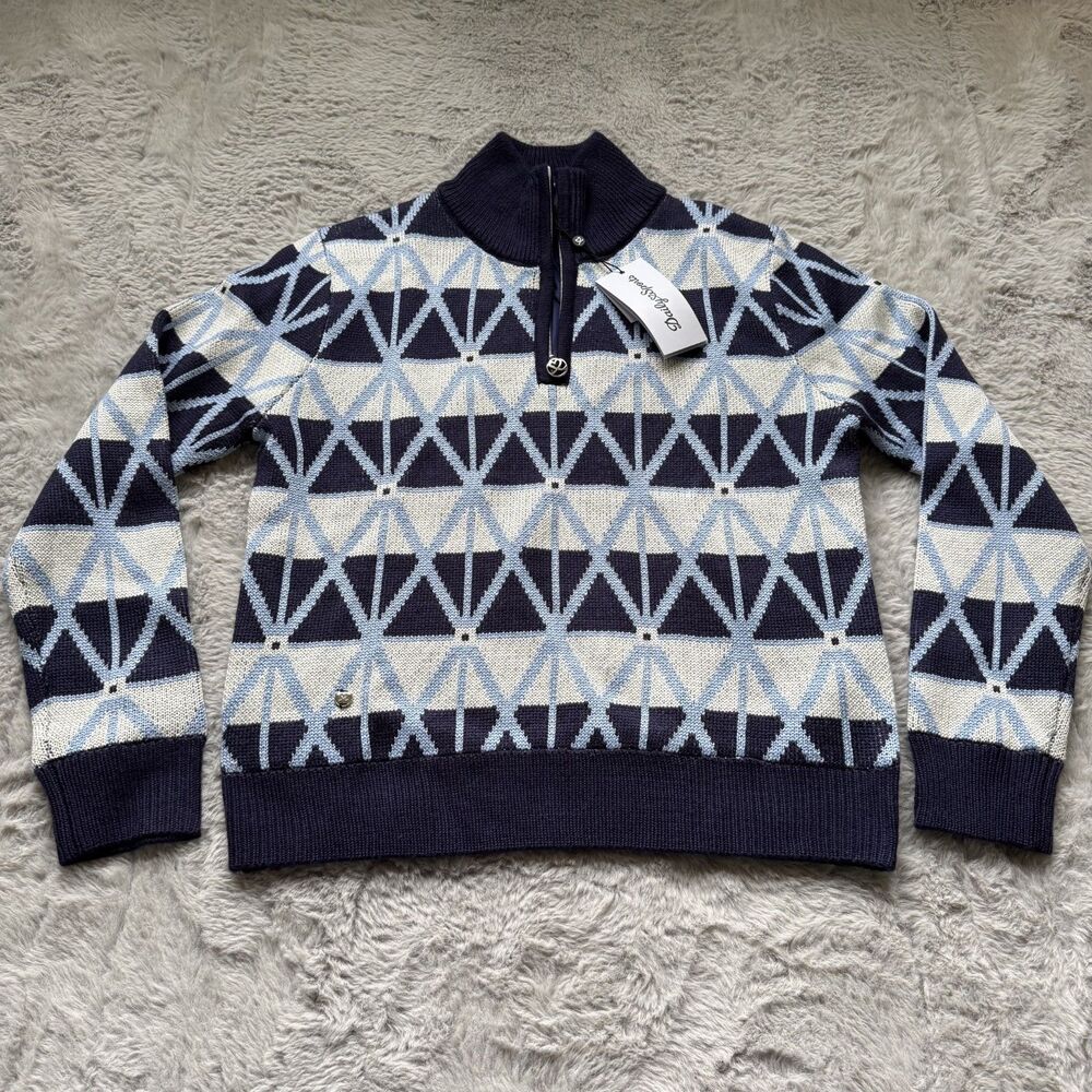 NWT DAILY SPORTS ARGYLE HALF NECK PULLOVER LINED KNITTED GOLF SWEATER SMALL $210